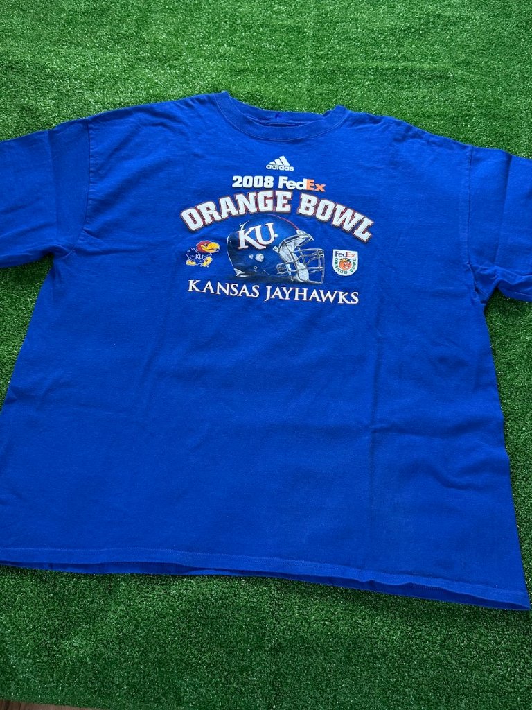 Adidas 2008 Fedex Orange Bowl Y2k Kansas City Jayhawks College TShirt Size Xl